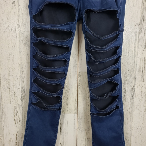 VIP juniors highly ripped dark wash stretchy jeggings - Picture 2 of 8